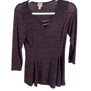 Dressbarn Women’s XS Burgundy Black Top Silver Accent Burnout Peplum Whimsygoth